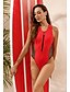 cheap One-Pieces-Women&#039;s Swimwear One Piece Normal Swimsuit Zipper Color Block Red Bathing Suits Sexy