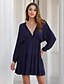 cheap Boho Dresses-Women&#039;s Sheath Dress Short Mini Dress Navy Blue Long Sleeve Solid Color Summer V Neck Elegant 2021 S M L XL