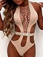 cheap One-Pieces-Women&#039;s Swimwear One Piece Monokini Bathing Suits trikini Normal Swimsuit Color Block See Through Glitter White Black Pink Bathing Suits Party Sexy Sexy / Swimming / New / Padless