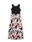 cheap New Arrivals-Mommy and Me Black Basic Ruched Floral Sleeveless Maxi Dresses