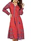 abordables Vestidos boho-Mujer Vestido de Columpio Vestido Midi Rojo Manga Larga Floral Primavera Verano Escote en Pico Casual 2021 S M L XL XXL