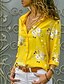 abordables Tops &amp; Blouses-Mujer Blusa Camisa Leopardo Amarillo Azul claro Estampado Leopardo Floral Trabajo Manga Larga Cuello Camisero Básico Casual Regular S