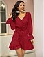 cheap Boho Dresses-Women&#039;s Sheath Dress Short Mini Dress Red Long Sleeve Polka Dot Ruffle Summer V Neck Sexy 2021 S M L XL