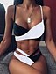 abordables Bikinis-Mujer Bikini 2 piezas Traje de baño Cruzado Bloques Negro Marrón Bañadores Trajes de baño nuevo Moda Sensual / Sujetador Acolchado / Playa