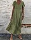 cheap Maxi Dresses-Women&#039;s A Line Dress Midi Dress Yellow Green Orange White Black Short Sleeve Summer V Neck Hot Casual 2021 S M L XL XXL 3XL 4XL 5XL / Plus Size / Plus Size