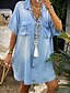 cheap Plus Size Dresses-Women&#039;s Short Mini Dress Shirt Dress Blue Half Sleeve Pocket Button Solid Color Shirt Collar Spring Summer Casual Modern 2022 S M L XL XXL 3XL / Loose