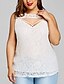 cheap Plus Size Tops-Women&#039;s Plus Size T shirt Solid Colored Cut Out Lace Standing Collar Tops Basic Streetwear Basic Top White