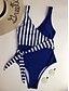 baratos Peça única-Mulheres cruz Bloco roupa de banho Listrado Roupa de Banho Fatos de banho Preto Azul Vinho Cinzento