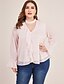 cheap Plus Size Tops-Women&#039;s Shirt Blouse Pink Solid Colored Long Sleeve Daily Choker V Neck Regular Fit Plus Size Spring
