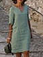 billige Casual Kjoler-dameskiftkjole knælang kjole grøn blå pink gul halværmet ren farve patchwork forår sommer v-hals basic casual 2023 s m l xl xxl 3xl 4xl 5xl