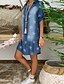 preiswerte Casual Kleider-Damen Jeanskleider Minikleid Blau Leicht Blau Kurzarm Stern Druck Sommer V-Ausschnitt heiß Freizeit Lose 2021 S M L XL XXL 3XL