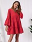 cheap Boho Dresses-Women&#039;s Swing Dress Short Mini Dress Red Orange Long Sleeve Solid Color Ruched Ruffle Summer V Neck Elegant 2021 S M L XL