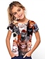 baratos Camisetas &amp; Blusas Para Meninas-Infantil Para Meninas Camisa Camiseta Manga Curta Gato Animal Estampado Preto Crianças Blusas Básico Estilo bonito