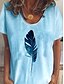 abordables T-shirts-Mujer Camiseta Degradado Pluma Diario Manga Corta Camiseta Escote en Pico Corte Ancho Blanco Azul claro S / Impresión 3D