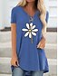 preiswerte T-shirts-Damen T-Shirt Kleid Tunika T-Shirt Blumen Blume Druck V-Ausschnitt Grundlegend Oberteile Baumwolle Blau Khaki Grau
