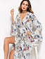 cheap Boho Dresses-Women&#039;s Swing Dress Maxi long Dress White Long Sleeve Floral Split Summer V Neck Casual 2021 M L XL XXL