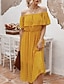 cheap Elegant Dresses-Women&#039;s A Line Dress Midi Dress Black Yellow Blushing Pink Short Sleeve Solid Color Summer Off Shoulder Sexy 2021 S M L XL