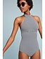 cheap One-Pieces-Women&#039;s One Piece Swimsuit Print Geometric Black Gray Swimwear Halter Bathing Suits