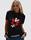 baratos Christmas Tops-Mulheres Camiseta Borboleta Estampas Abstratas Decote Redondo Básico Blusas 100% Algodão Preto