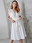billige Boheme-inspirerede kjoler-Dame A Linje Kjole Knælange Kjole Hvid Uden ærmer Helfarve Sommer V-hals Afslappet Bomuld 2021 S M L XL