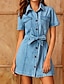cheap Casual Dresses-Women&#039;s Denim Shirt Dress Short Mini Dress Light Blue Short Sleeve Solid Color Summer Shirt Collar Hot Casual 2021 S M L XL XXL