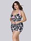 cheap Plus Size Swimwear-Women&#039;s One Piece Tankini Swimsuit Animal White Black Swimwear Bathing Suits / Padded Bras