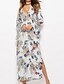 cheap Boho Dresses-Women&#039;s Swing Dress Maxi long Dress White Long Sleeve Floral Split Summer V Neck Casual 2021 M L XL XXL