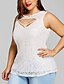 cheap Plus Size Tops-Women&#039;s Plus Size T shirt Solid Colored Cut Out Lace Standing Collar Tops Basic Streetwear Basic Top White