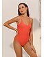 preiswerte Einteiler-Damen Badeanzug Ein Stück Normal Bademode Tiefes V Einfarbig Orange Badeanzüge Sexy Online
