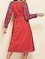 cheap Boho Dresses-Women&#039;s Swing Dress Midi Dress Red Long Sleeve Floral Spring Summer V Neck Casual 2021 S M L XL XXL