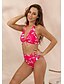 cheap Bikini-Women&#039;s Swimwear Bikini Tankini Normal Swimsuit Lace up Print Floral Pink Tied Neck Bathing Suits Sexy