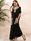 cheap Boho Dresses-Women&#039;s Kaftan Dress Maxi long Dress Black Short Sleeve Print Summer V Neck Hot Casual Boho vacation dresses 2021 S M L XL XXL 3XL 4XL 5XL / Plus Size