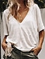 economico Super Sale-Per donna maglietta Liscio Nero Bianco Giallo Mezza manica Essenziale Informale Giornaliero A V Standard