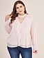 preiswerte Tops in Übergröße-Damen Hemd Bluse Rosa Einfarbig Langarm Täglich Halsband V Ausschnitt Regular Fit Übergrössen Frühling