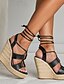 cheap Sandals-Women&#039;s Sandals Daily Wedge Sandals Summer Wedge Heel Open Toe PU Lace-up Black