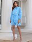 cheap Boho Dresses-Women&#039;s Sheath Dress Short Mini Dress Blue Long Sleeve Solid Color Bow Print Fall Summer V Neck Elegant Formal Lantern Sleeve 2021 S M L XL