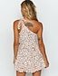 billige Elegant kjole-Dame Kjole med A-linje Minikjole Brun Ermeløs Leopard Sommer Enskuldret Sexy 2021 S M L