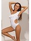 cheap One-Pieces-Women&#039;s Swimwear One Piece Normal Swimsuit Ruffle Solid Colored White Bathing Suits Sexy