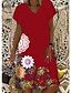 cheap Casual Dresses-Women&#039;s Shift Dress Knee Length Dress Blue Black Red Short Sleeve Floral Print Summer V Neck Hot Casual 2021 S M L XL XXL 3XL 4XL 5XL