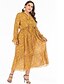 cheap Plus Size Dresses-Women&#039;s A Line Dress Midi Dress Yellow Long Sleeve Floral Summer V Neck Casual Boho 2021 XL XXL 3XL 4XL 5XL 6XL / Plus Size