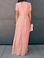 cheap Boho Dresses-Women&#039;s Swing Dress Maxi long Dress Blushing Pink Short Sleeve Solid Color Tassel Fringe Lace Summer V Neck Hot Vintage 2021 S M L XL XXL