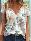 abordables T-shirts-T-shirt Femme Quotidien Fleurie Fleur Manches Courtes Imprimé Col en V Blanche Hauts Ample Coton