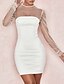 cheap Bodycon Dresses-Women&#039;s Sheath Dress Short Mini Dress White Long Sleeve Solid Color Summer Round Neck Elegant Sexy 2021 S M L XL XXL