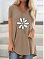 cheap T-Shirts-Women&#039;s T shirt Dress Tunic T shirt Floral Flower Print V Neck Basic Tops Cotton Blue Khaki Gray