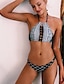 cheap Bikini-Women&#039;s Bikini Tankini Swimsuit Print Geometric Black Swimwear Halter Bathing Suits