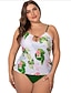 abordables Tankini-Mujer Tankini Traje de baño Floral Verde Trébol Bañadores Trajes de baño / Sujetador Acolchado