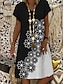 cheap Casual Dresses-Women&#039;s A Line Dress Knee Length Dress Black Short Sleeve Floral Print Summer V Neck Casual 2021 M L XXL 3XL
