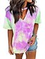 cheap T-Shirts-Women&#039;s T shirt Tie Dye V Neck Tops Blue Purple Blushing Pink