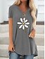 cheap T-Shirts-Women&#039;s T shirt Dress Tunic T shirt Floral Flower Print V Neck Basic Tops Cotton Blue Khaki Gray