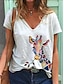 cheap Women&#039;s T-shirts-Women&#039;s T shirt Tee Animal White Pink Blue Print Short Sleeve Daily Basic V Neck Loose Fit Summer